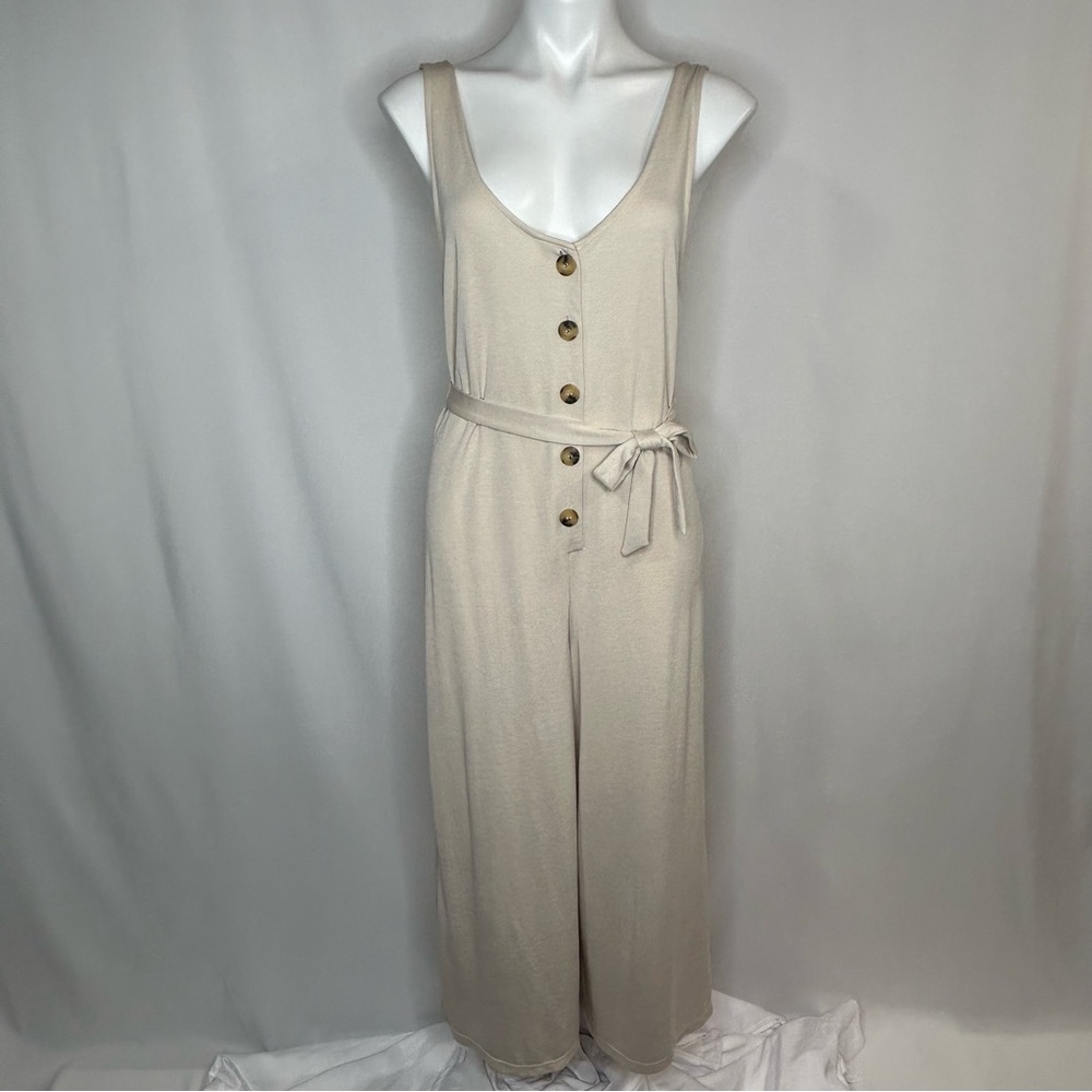 Bershka Beige Button Down Jumpsuit with‎ Tie Waist, Medium - Picture 5 of 16